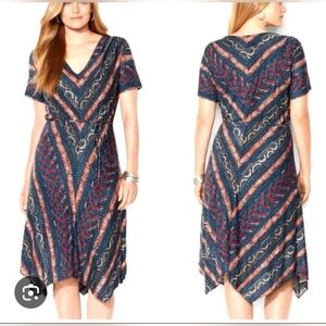 Lauren Ralph Lauren Handkerchief Hem 100% Viscose Multicolor Dress 2X New W/Tag